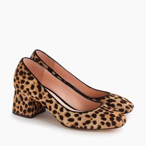J.Crew Celia Leopard Calf Hair Block Heel Pumps 8